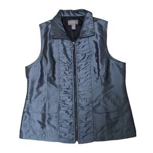Chico's metallic pewter pintuck pleated zip up vest‎